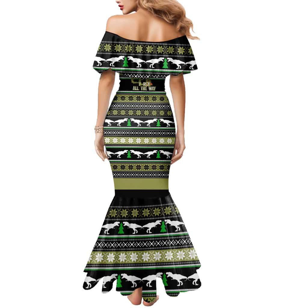 Christmas T Rex Tree Family Matching Mermaid Dress and Hawaiian Shirt Xmas Holiday Patterns - Wonder Print Shop