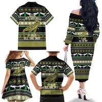 Christmas T Rex Tree Family Matching Off The Shoulder Long Sleeve Dress and Hawaiian Shirt Xmas Holiday Patterns - Wonder Print Shop