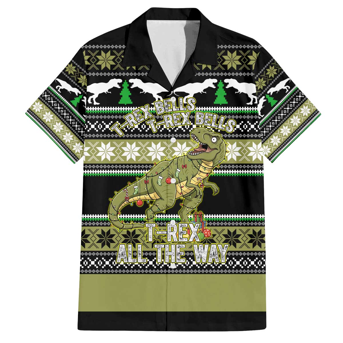 Christmas T Rex Tree Family Matching Off The Shoulder Long Sleeve Dress and Hawaiian Shirt Xmas Holiday Patterns - Wonder Print Shop