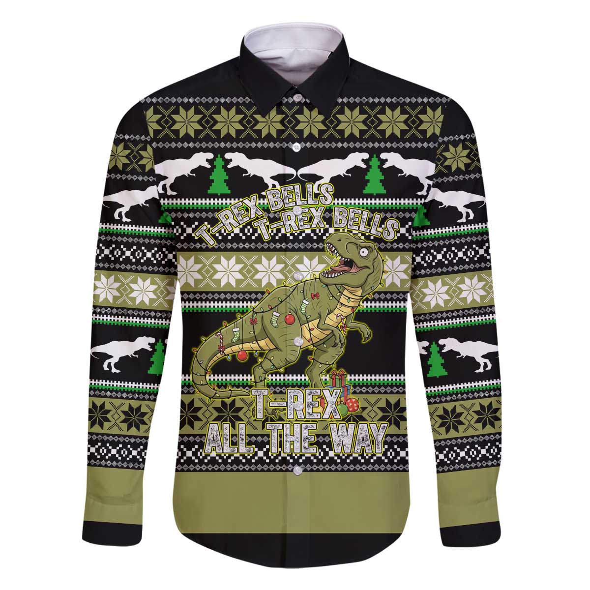 Christmas T Rex Tree Family Matching Off The Shoulder Long Sleeve Dress and Hawaiian Shirt Xmas Holiday Patterns - Wonder Print Shop