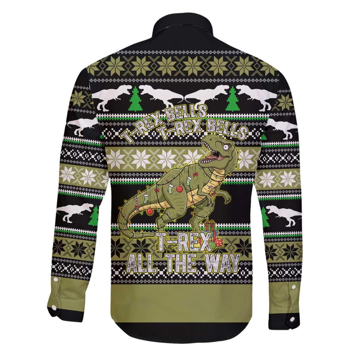 Christmas T Rex Tree Family Matching Off The Shoulder Long Sleeve Dress and Hawaiian Shirt Xmas Holiday Patterns - Wonder Print Shop