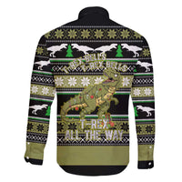 Christmas T Rex Tree Family Matching Off The Shoulder Long Sleeve Dress and Hawaiian Shirt Xmas Holiday Patterns - Wonder Print Shop