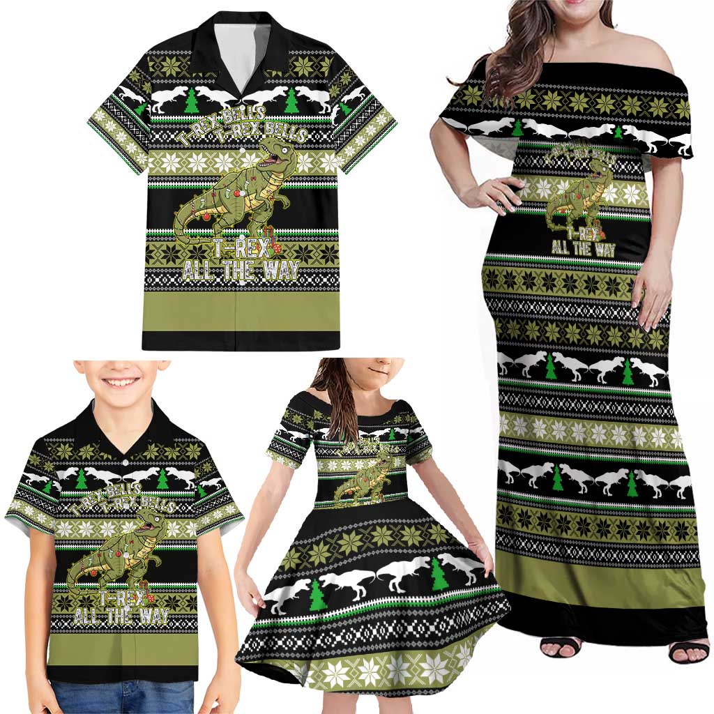 Christmas T Rex Tree Family Matching Off Shoulder Maxi Dress and Hawaiian Shirt Xmas Holiday Patterns - Wonder Print Shop