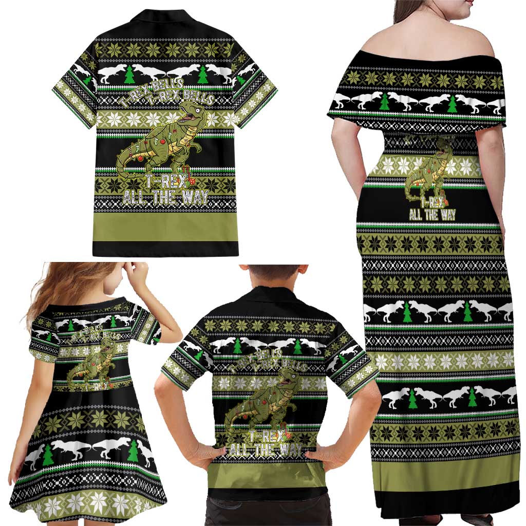Christmas T Rex Tree Family Matching Off Shoulder Maxi Dress and Hawaiian Shirt Xmas Holiday Patterns - Wonder Print Shop