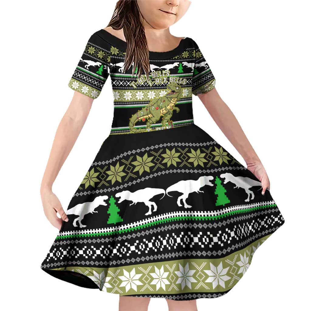 Christmas T Rex Tree Family Matching Off Shoulder Short Dress and Hawaiian Shirt Xmas Holiday Patterns - Wonder Print Shop