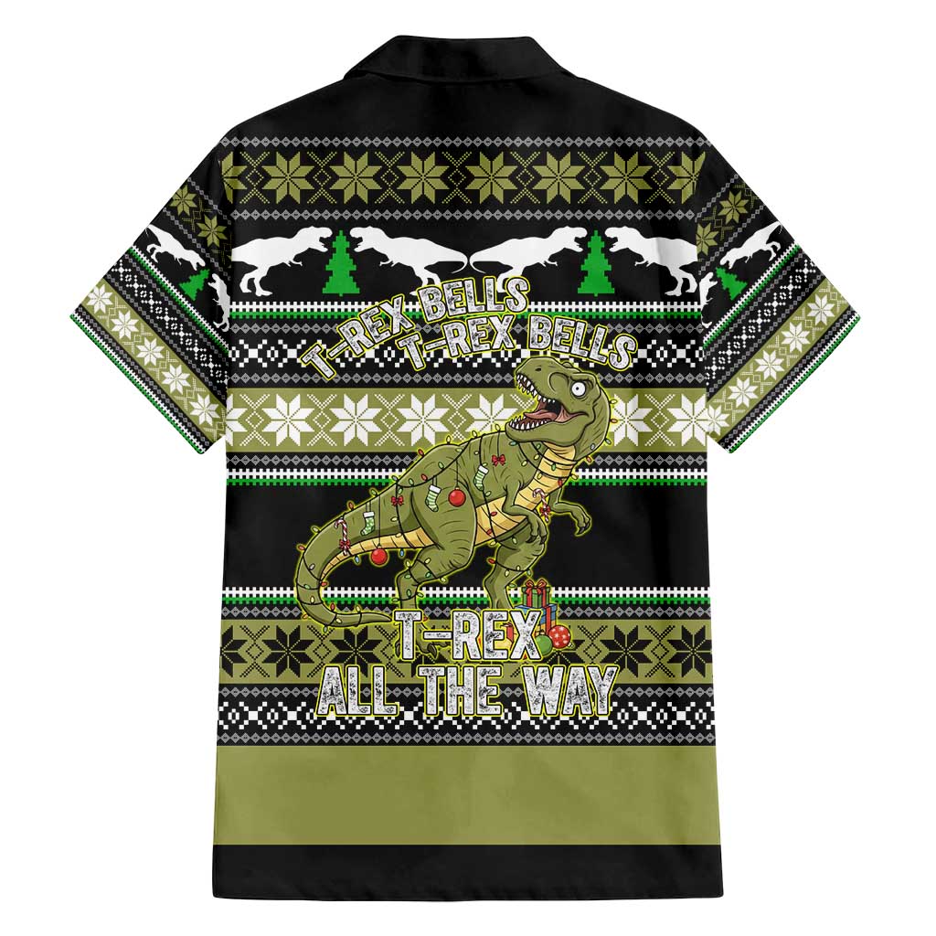 Christmas T Rex Tree Family Matching Off Shoulder Short Dress and Hawaiian Shirt Xmas Holiday Patterns - Wonder Print Shop