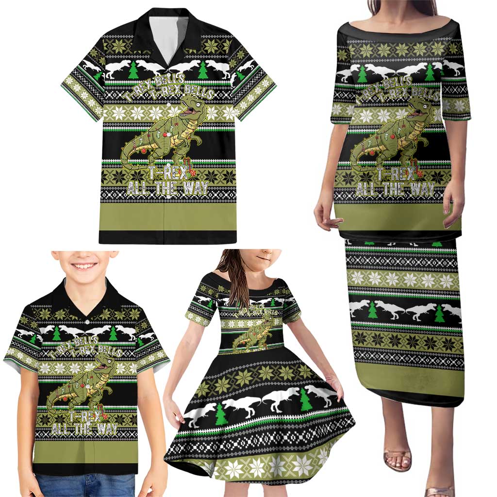 Christmas T Rex Tree Family Matching Puletasi and Hawaiian Shirt Xmas Holiday Patterns - Wonder Print Shop