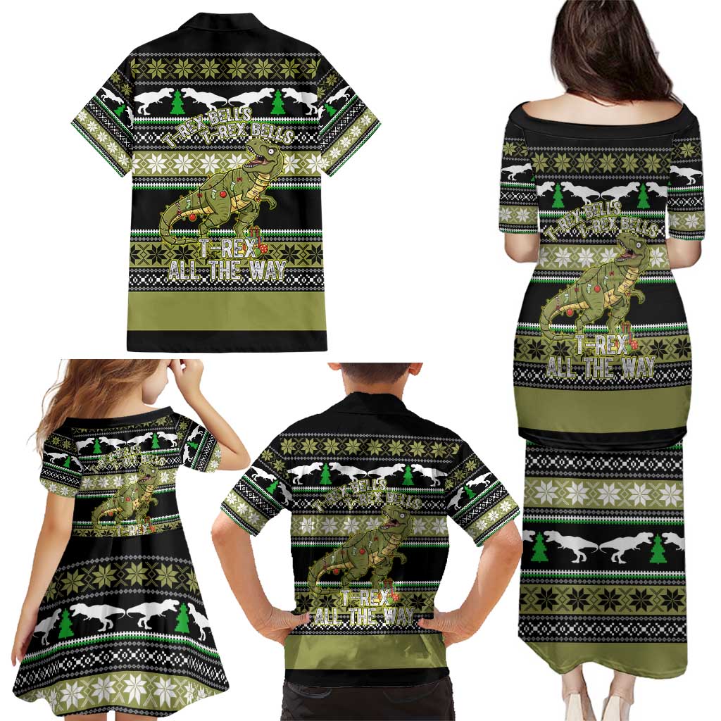 Christmas T Rex Tree Family Matching Puletasi and Hawaiian Shirt Xmas Holiday Patterns - Wonder Print Shop