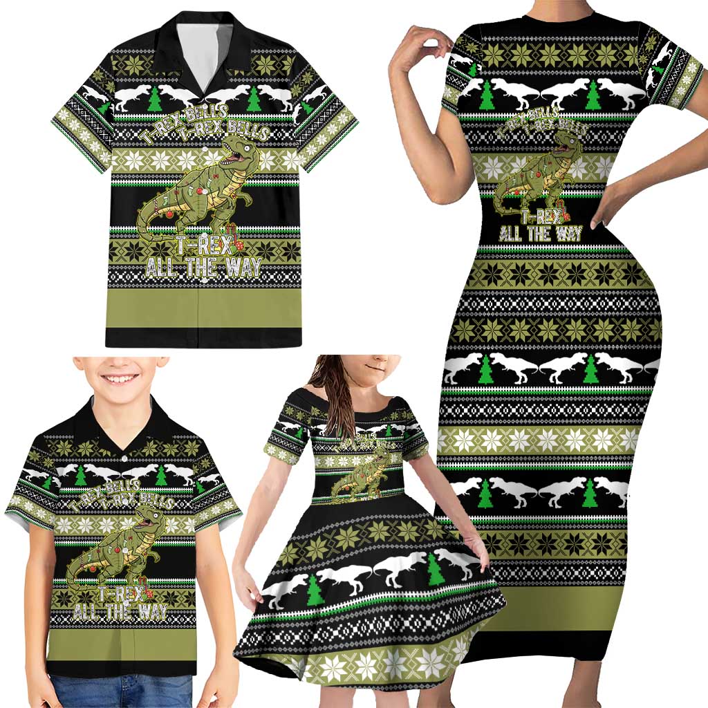 Christmas T Rex Tree Family Matching Short Sleeve Bodycon Dress and Hawaiian Shirt Xmas Holiday Patterns - Wonder Print Shop
