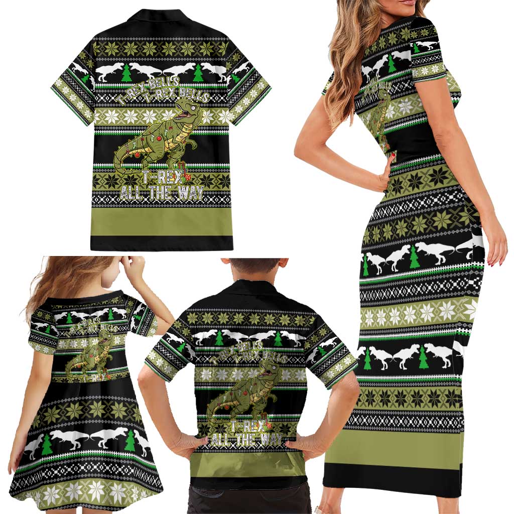 Christmas T Rex Tree Family Matching Short Sleeve Bodycon Dress and Hawaiian Shirt Xmas Holiday Patterns - Wonder Print Shop