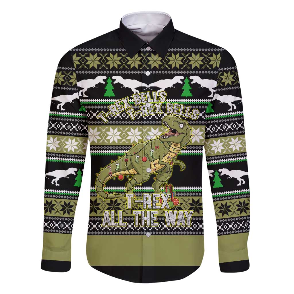 Christmas T Rex Tree Family Matching Short Sleeve Bodycon Dress and Hawaiian Shirt Xmas Holiday Patterns - Wonder Print Shop