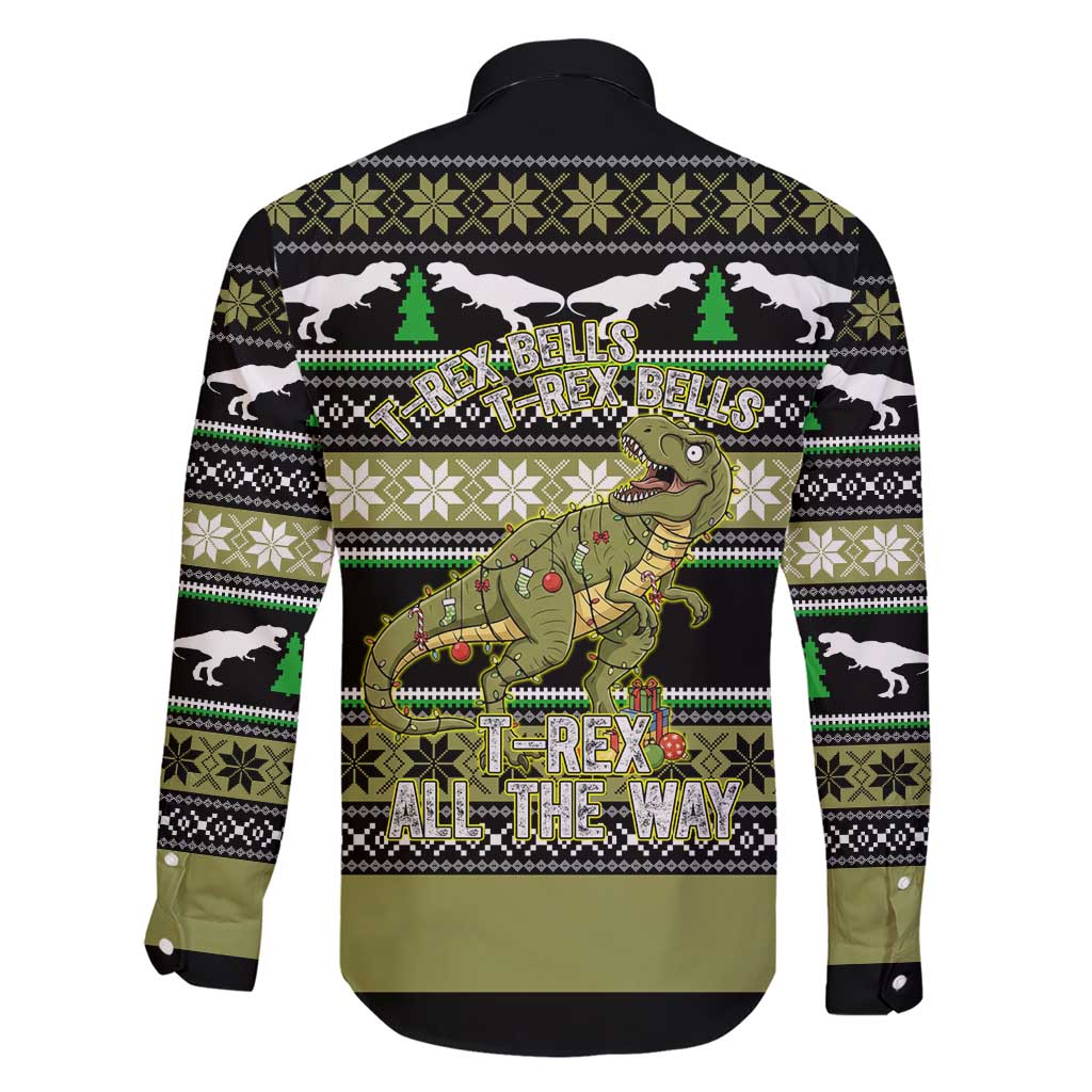 Christmas T Rex Tree Family Matching Short Sleeve Bodycon Dress and Hawaiian Shirt Xmas Holiday Patterns - Wonder Print Shop