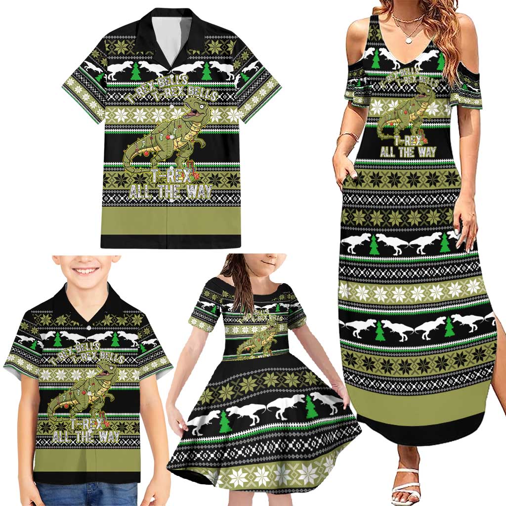 Christmas T Rex Tree Family Matching Summer Maxi Dress and Hawaiian Shirt Xmas Holiday Patterns - Wonder Print Shop
