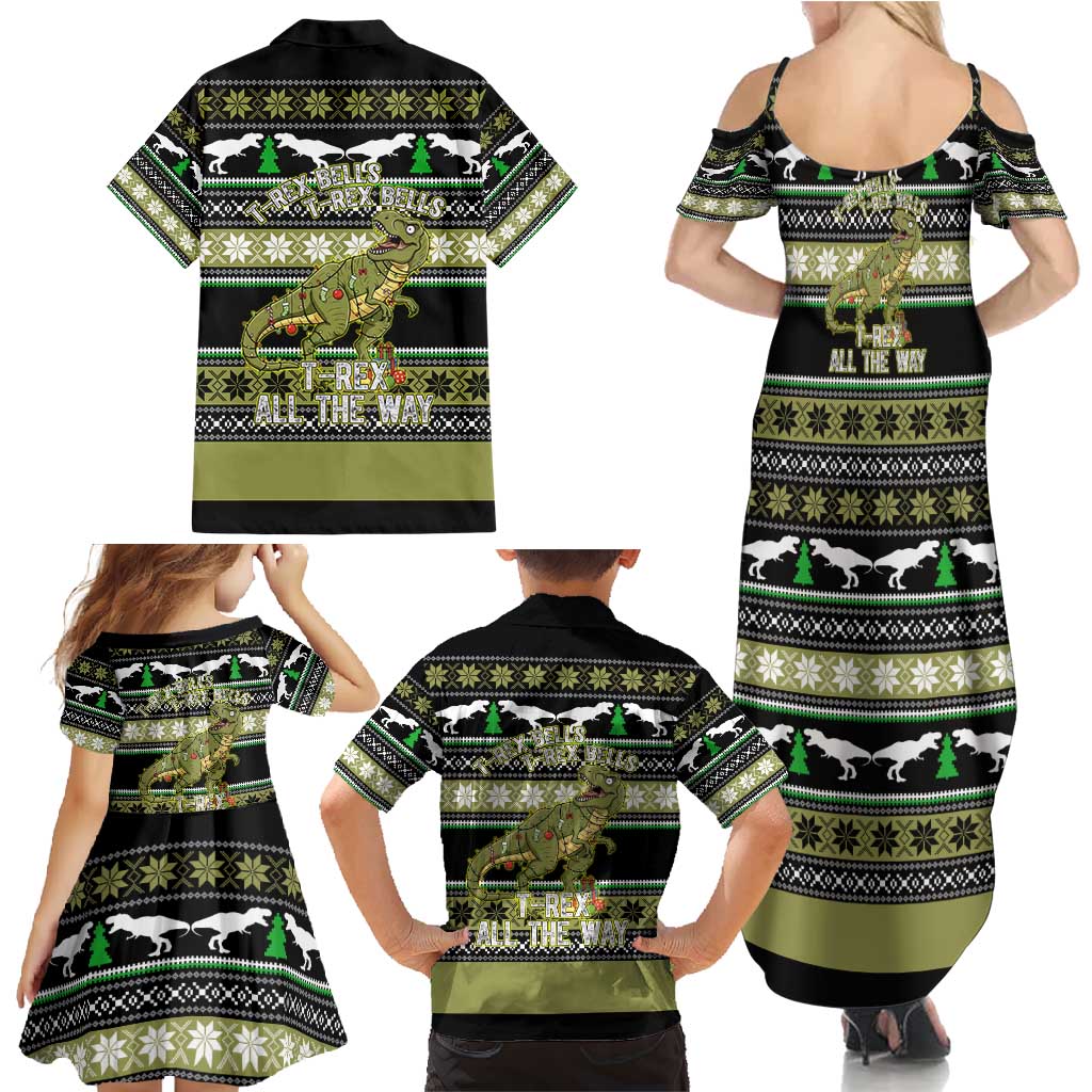 Christmas T Rex Tree Family Matching Summer Maxi Dress and Hawaiian Shirt Xmas Holiday Patterns - Wonder Print Shop