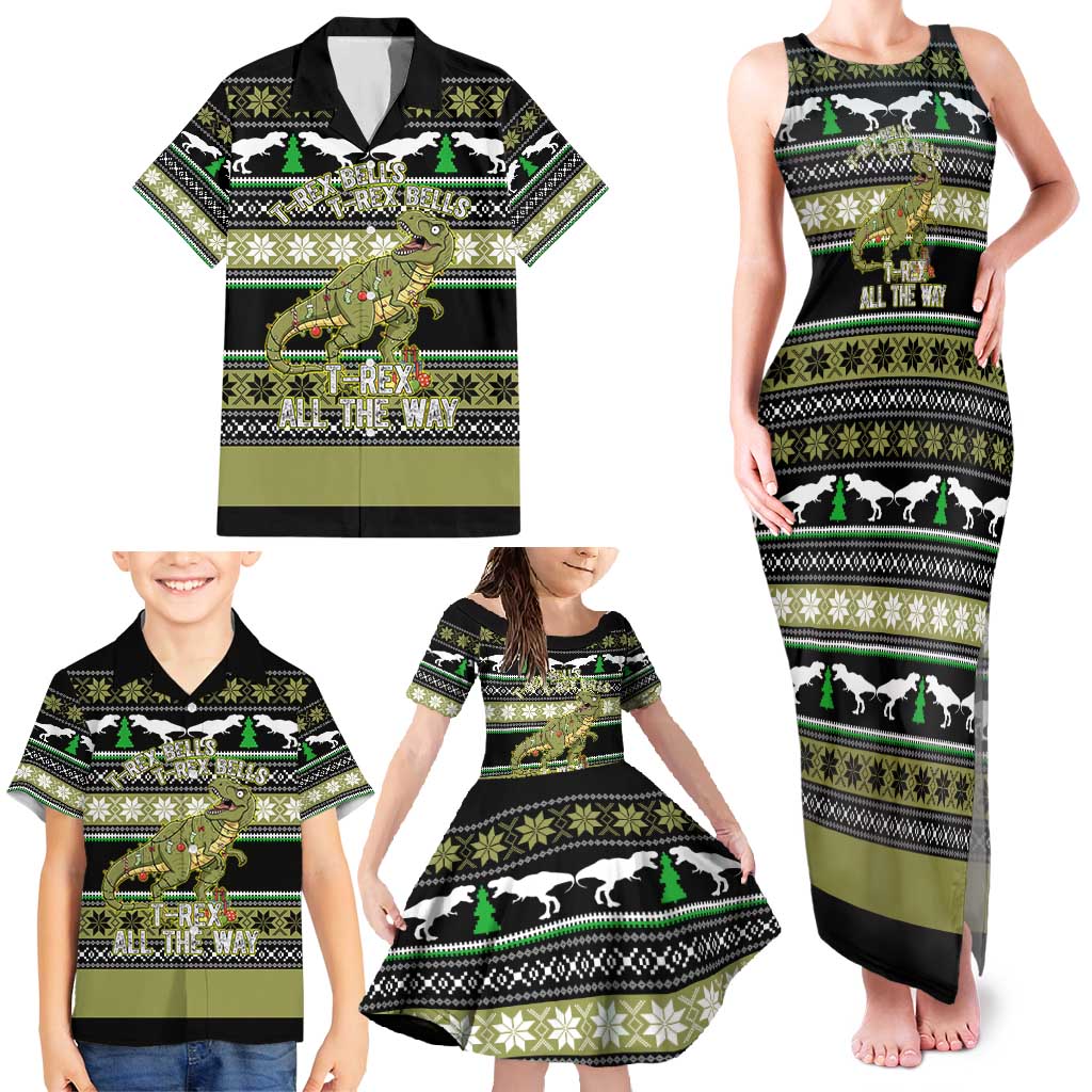 Christmas T Rex Tree Family Matching Tank Maxi Dress and Hawaiian Shirt Xmas Holiday Patterns - Wonder Print Shop