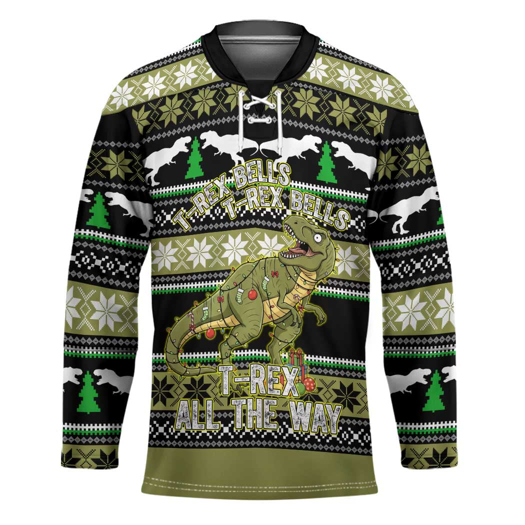 Christmas T Rex Tree Hockey Jersey Xmas Holiday Patterns - Wonder Print Shop