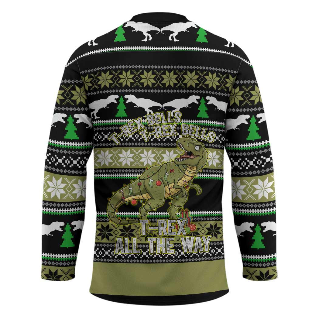 Christmas T Rex Tree Hockey Jersey Xmas Holiday Patterns - Wonder Print Shop
