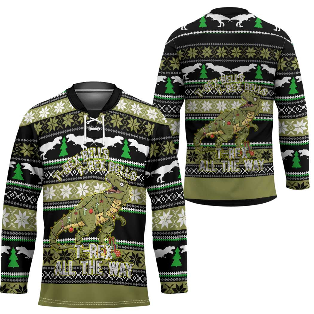 Christmas T Rex Tree Hockey Jersey Xmas Holiday Patterns - Wonder Print Shop