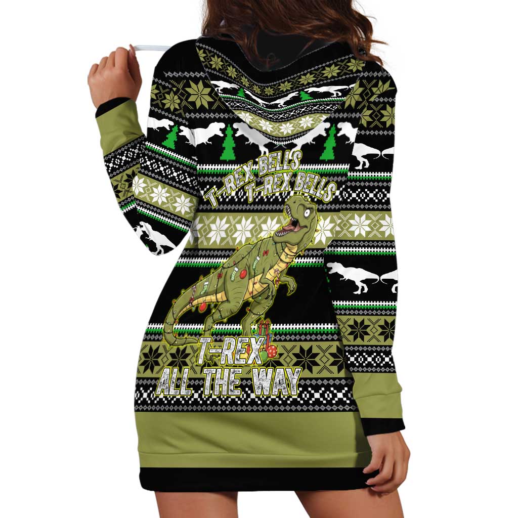 Christmas T Rex Tree Hoodie Dress Xmas Holiday Patterns - Wonder Print Shop