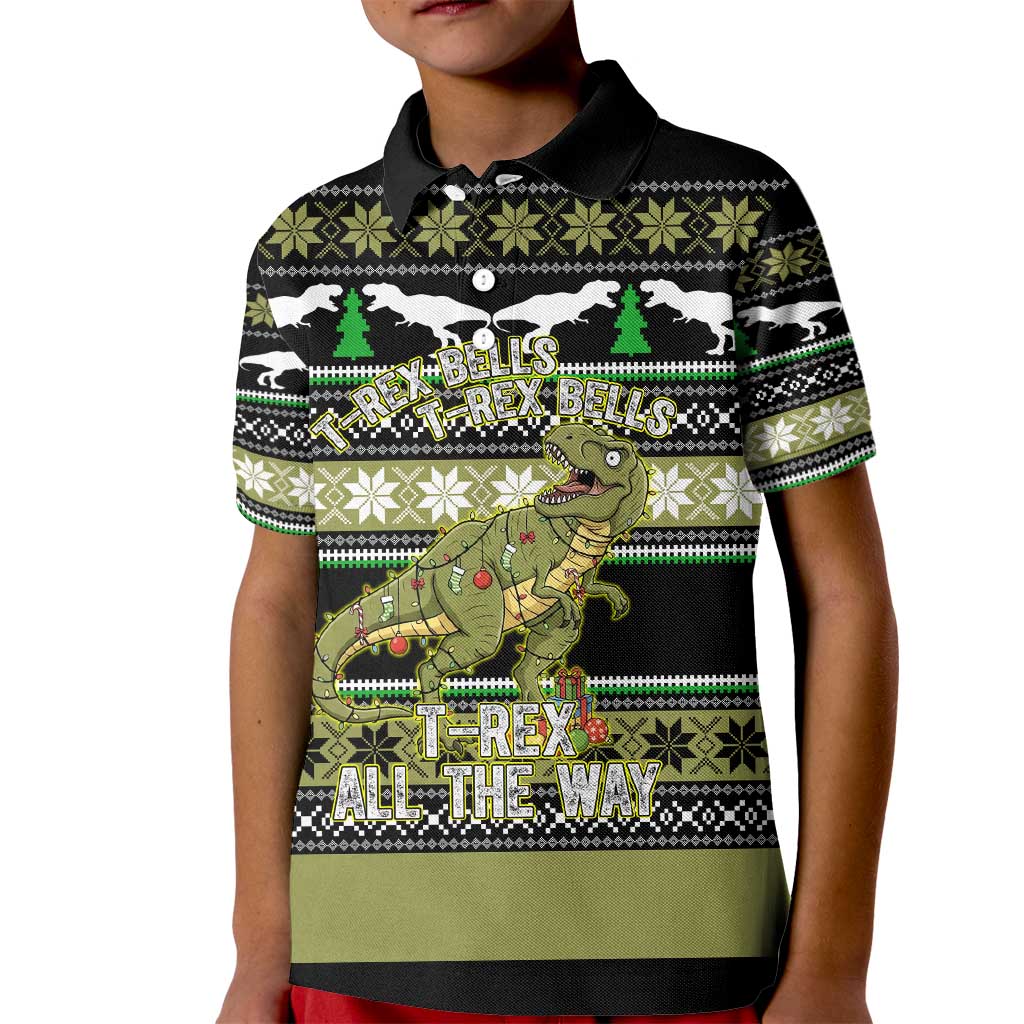 Christmas T Rex Tree Kid Polo Shirt Xmas Holiday Patterns - Wonder Print Shop