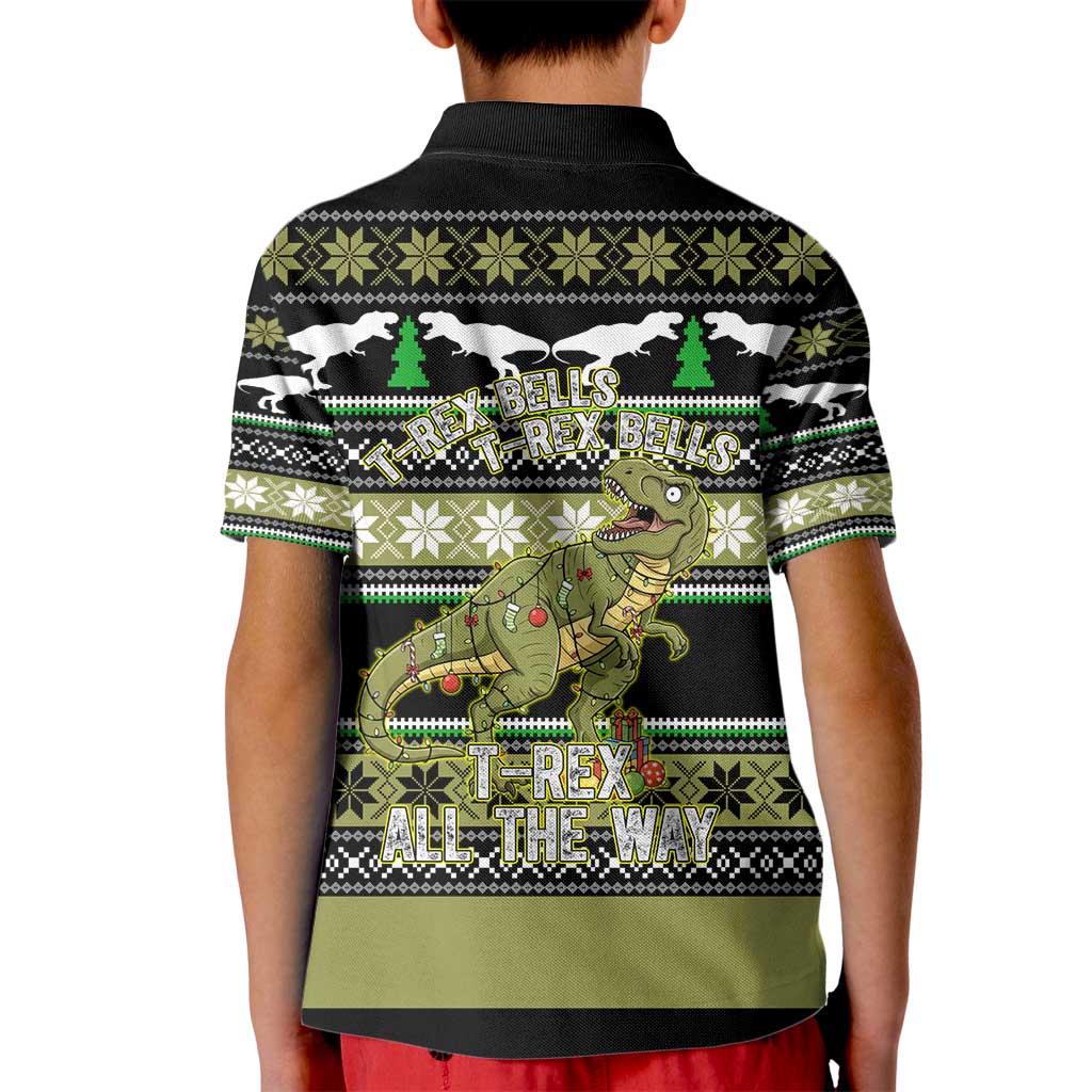 Christmas T Rex Tree Kid Polo Shirt Xmas Holiday Patterns - Wonder Print Shop