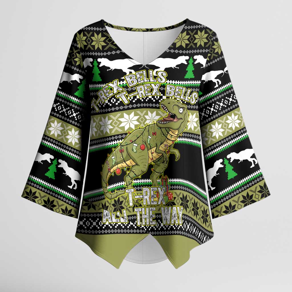 Christmas T Rex Tree Kimono Sleeve Blouse Xmas Holiday Patterns - Wonder Print Shop