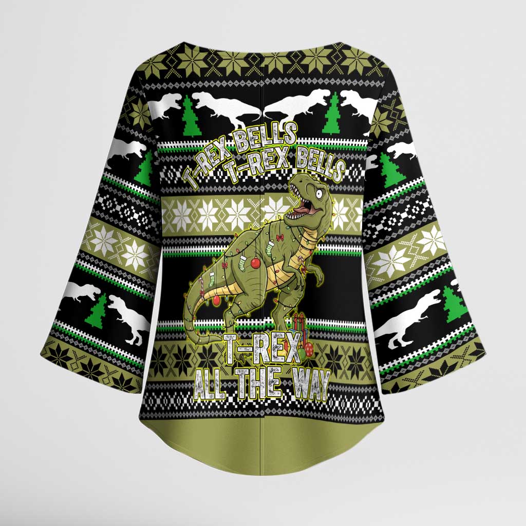 Christmas T Rex Tree Kimono Sleeve Blouse Xmas Holiday Patterns - Wonder Print Shop