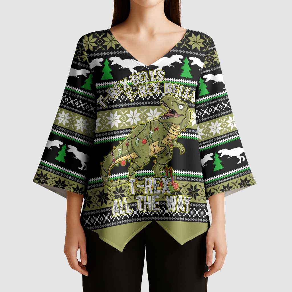 Christmas T Rex Tree Kimono Sleeve Blouse Xmas Holiday Patterns - Wonder Print Shop