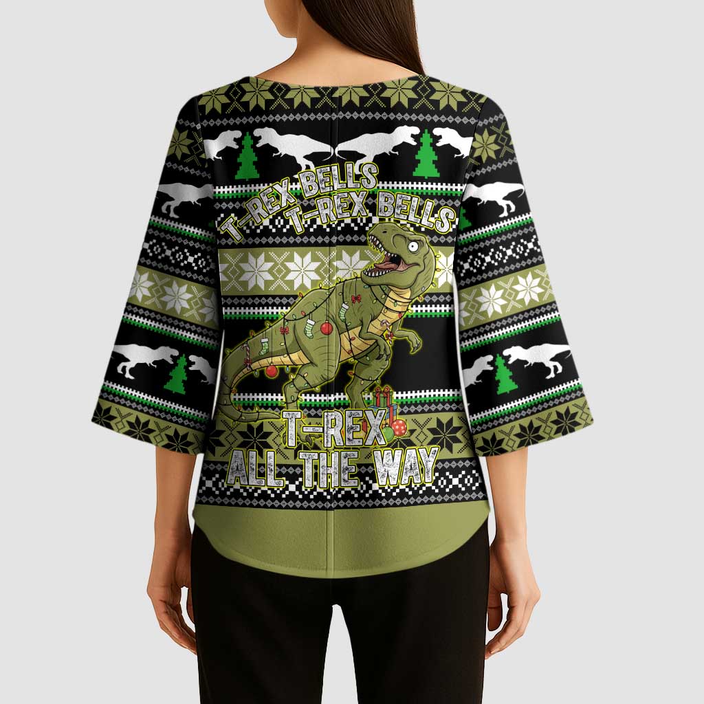 Christmas T Rex Tree Kimono Sleeve Blouse Xmas Holiday Patterns - Wonder Print Shop