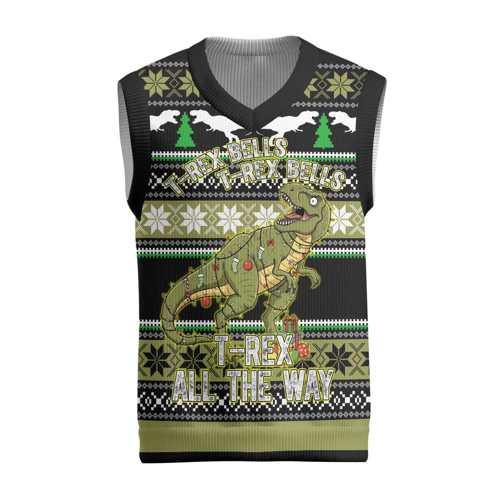Christmas T Rex Tree Christmas Knitted V-Neck Vest Xmas Holiday Patterns - Wonder Print Shop