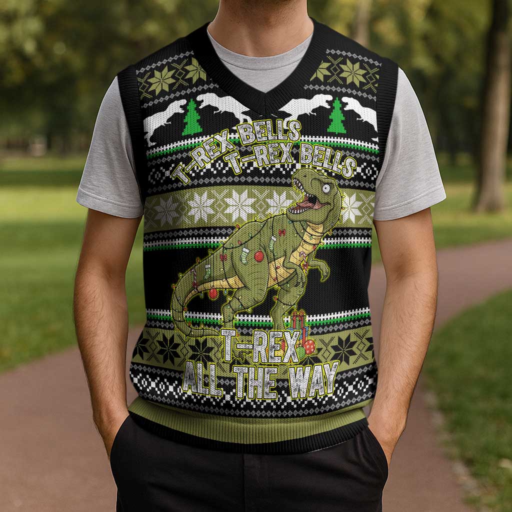 Christmas T Rex Tree Christmas Knitted V-Neck Vest Xmas Holiday Patterns - Wonder Print Shop