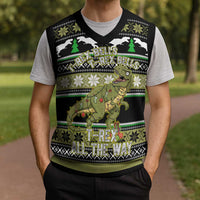 Christmas T Rex Tree Christmas Knitted V-Neck Vest Xmas Holiday Patterns - Wonder Print Shop