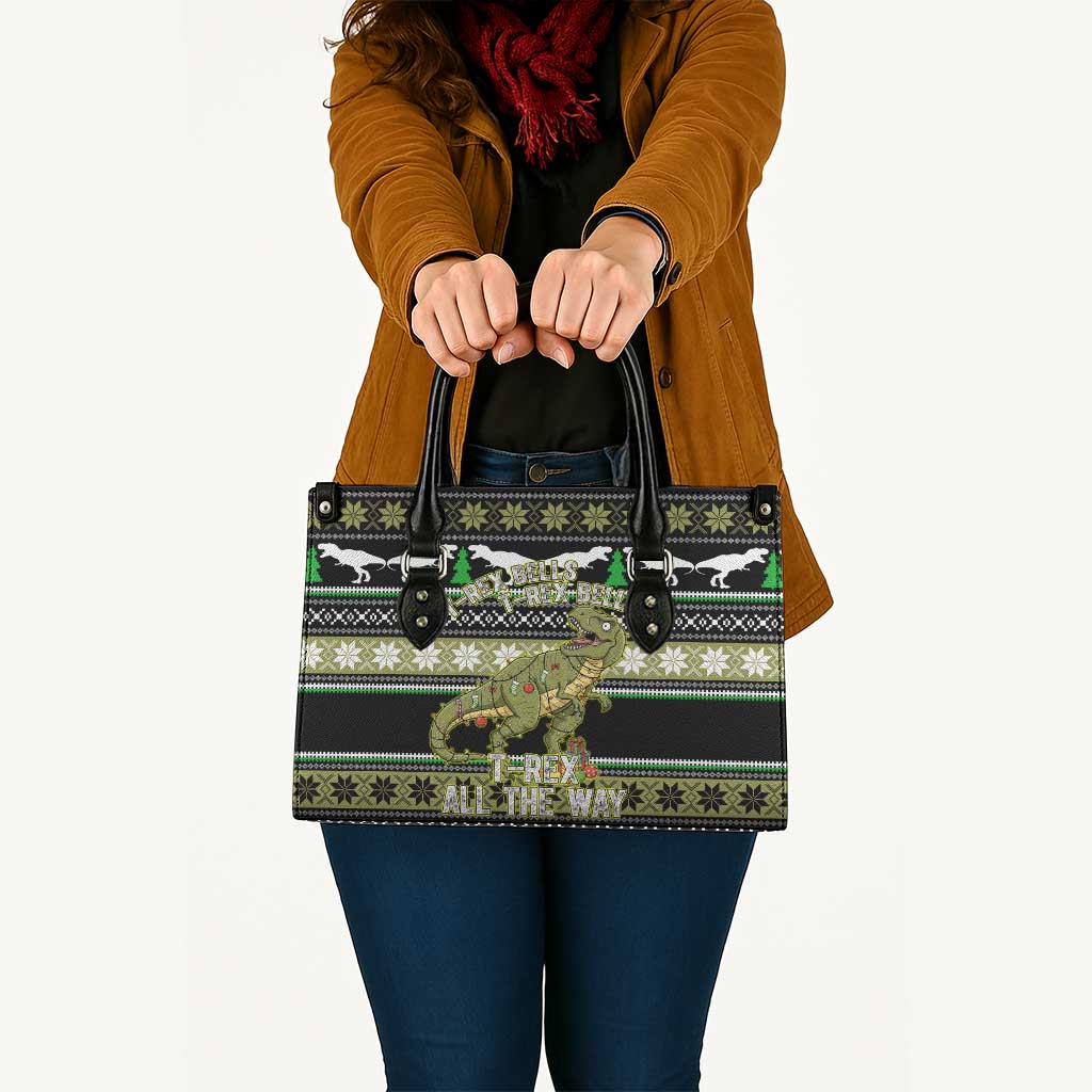 Christmas T Rex Tree Leather Bag Xmas Holiday Patterns - Wonder Print Shop