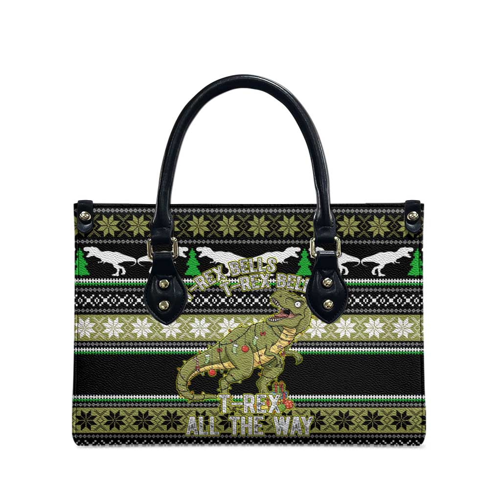 Christmas T Rex Tree Leather Bag Xmas Holiday Patterns - Wonder Print Shop