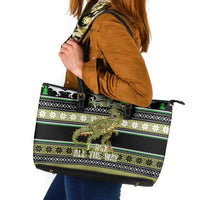 Christmas T Rex Tree Leather Tote Bag Xmas Holiday Patterns - Wonder Print Shop