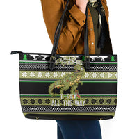 Christmas T Rex Tree Leather Tote Bag Xmas Holiday Patterns - Wonder Print Shop