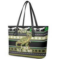 Christmas T Rex Tree Leather Tote Bag Xmas Holiday Patterns - Wonder Print Shop