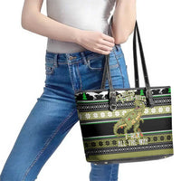 Christmas T Rex Tree Leather Tote Bag Xmas Holiday Patterns - Wonder Print Shop