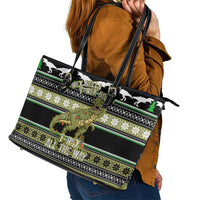 Christmas T Rex Tree Leather Tote Bag Xmas Holiday Patterns - Wonder Print Shop