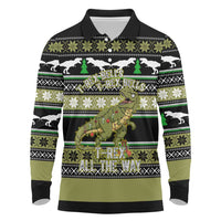 Christmas T Rex Tree Long Sleeve Polo Shirt Xmas Holiday Patterns - Wonder Print Shop