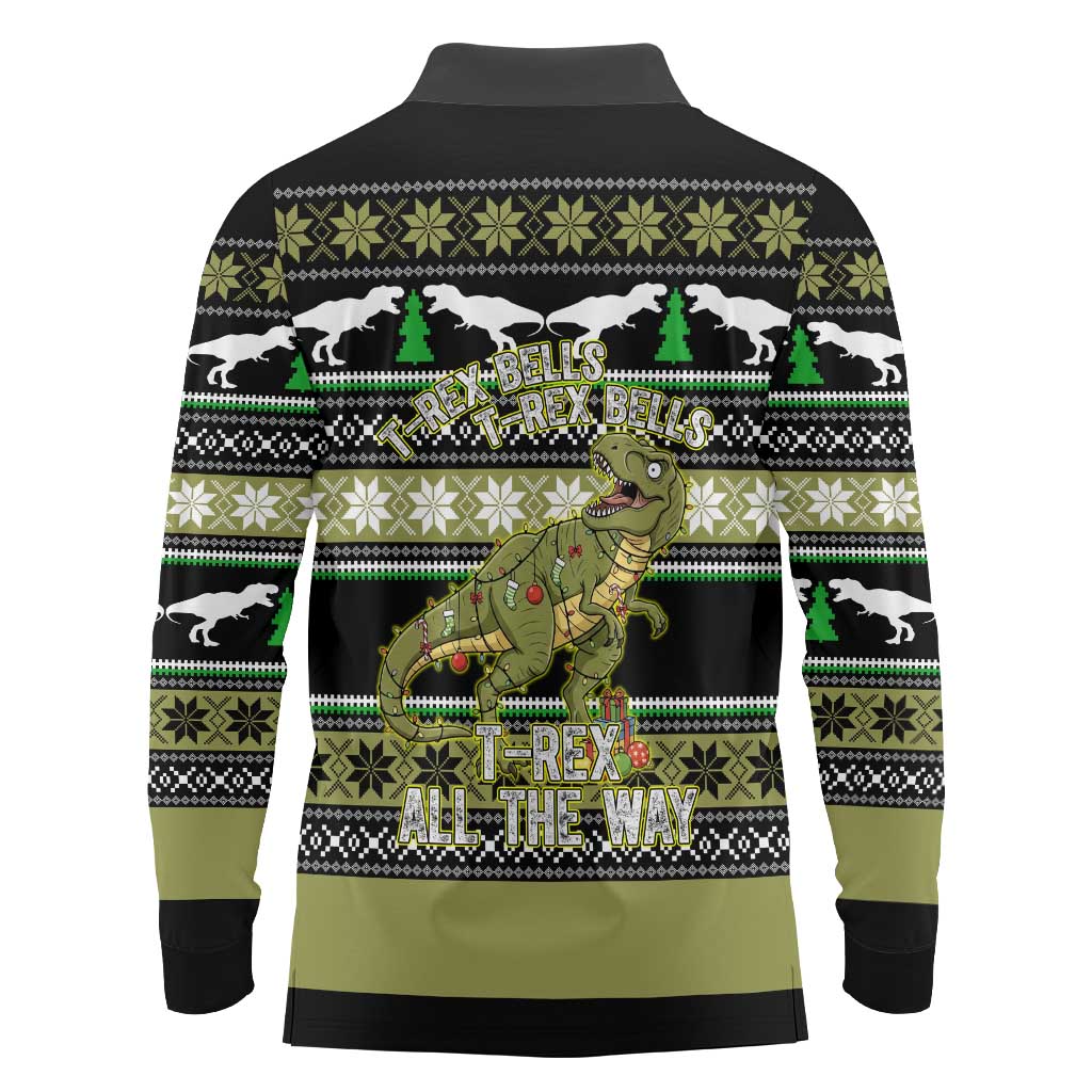 Christmas T Rex Tree Long Sleeve Polo Shirt Xmas Holiday Patterns - Wonder Print Shop