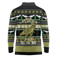 Christmas T Rex Tree Long Sleeve Polo Shirt Xmas Holiday Patterns - Wonder Print Shop