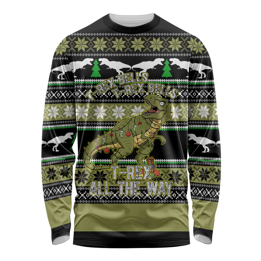 Christmas T Rex Tree Long Sleeve Shirt Xmas Holiday Patterns - Wonder Print Shop