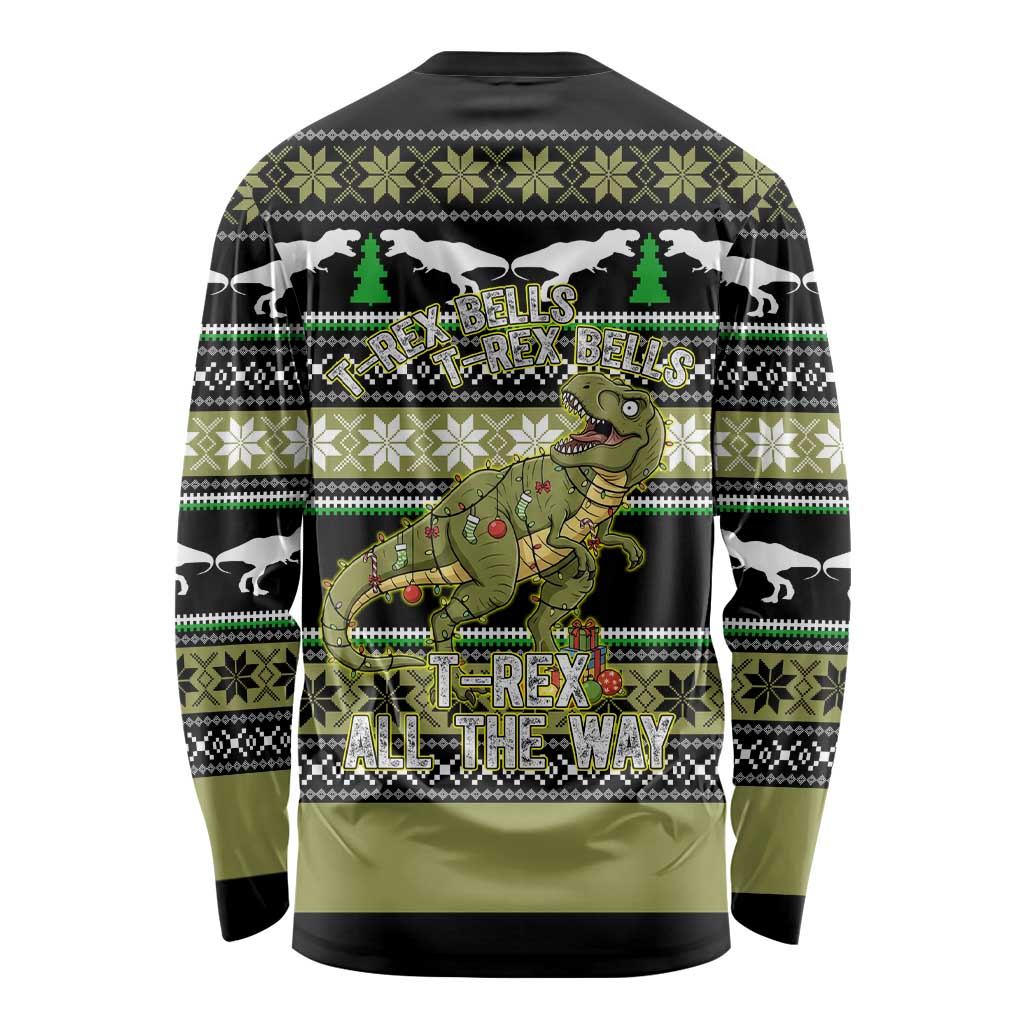 Christmas T Rex Tree Long Sleeve Shirt Xmas Holiday Patterns - Wonder Print Shop