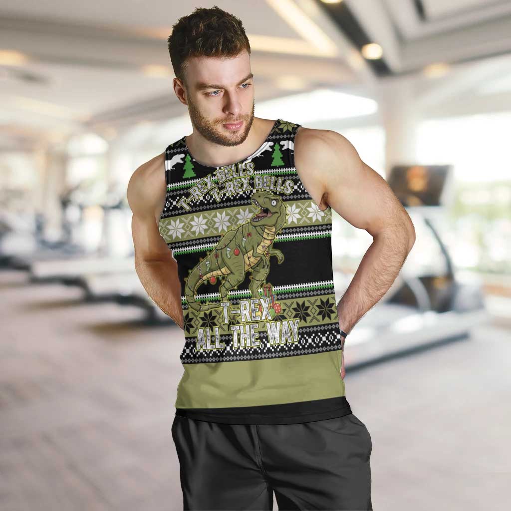 Christmas T Rex Tree Men Tank Top Xmas Holiday Patterns - Wonder Print Shop