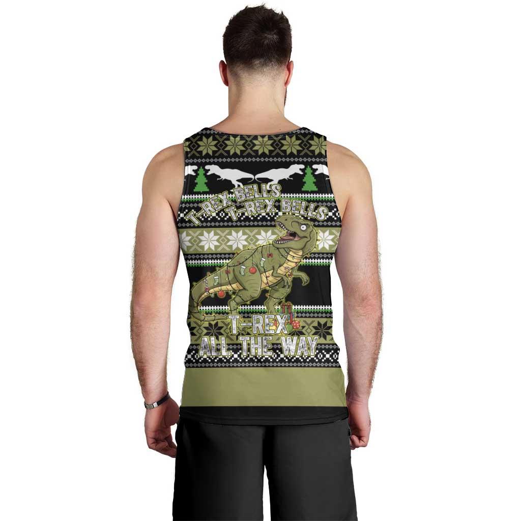 Christmas T Rex Tree Men Tank Top Xmas Holiday Patterns - Wonder Print Shop