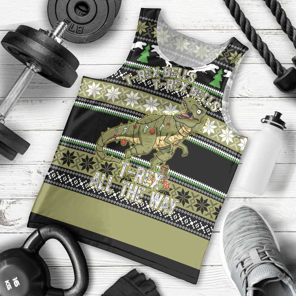 Christmas T Rex Tree Men Tank Top Xmas Holiday Patterns - Wonder Print Shop