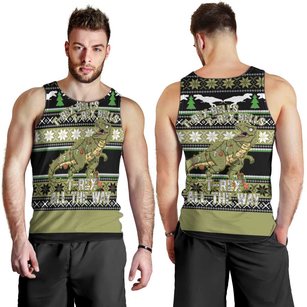 Christmas T Rex Tree Men Tank Top Xmas Holiday Patterns - Wonder Print Shop