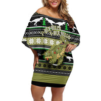 Christmas T Rex Tree Off Shoulder Short Dress Xmas Holiday Patterns - Wonder Print Shop