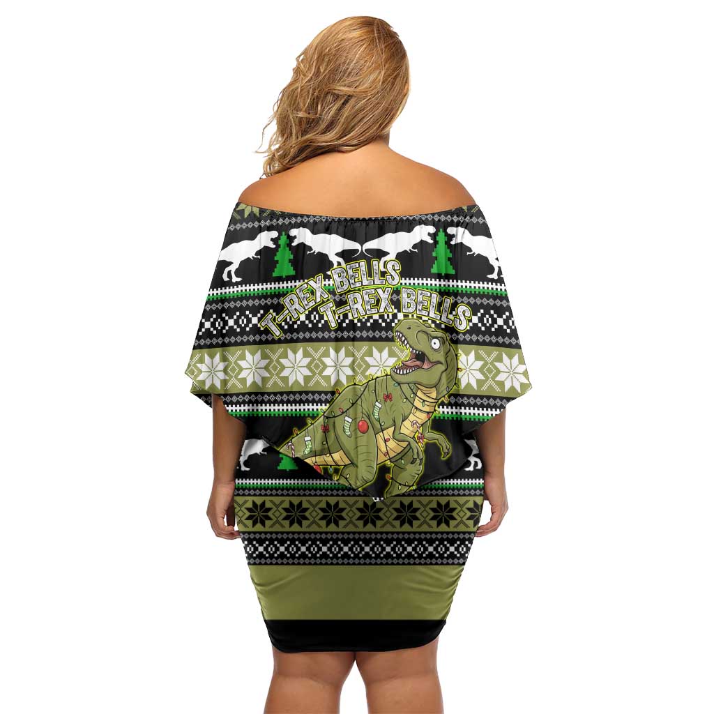 Christmas T Rex Tree Off Shoulder Short Dress Xmas Holiday Patterns - Wonder Print Shop